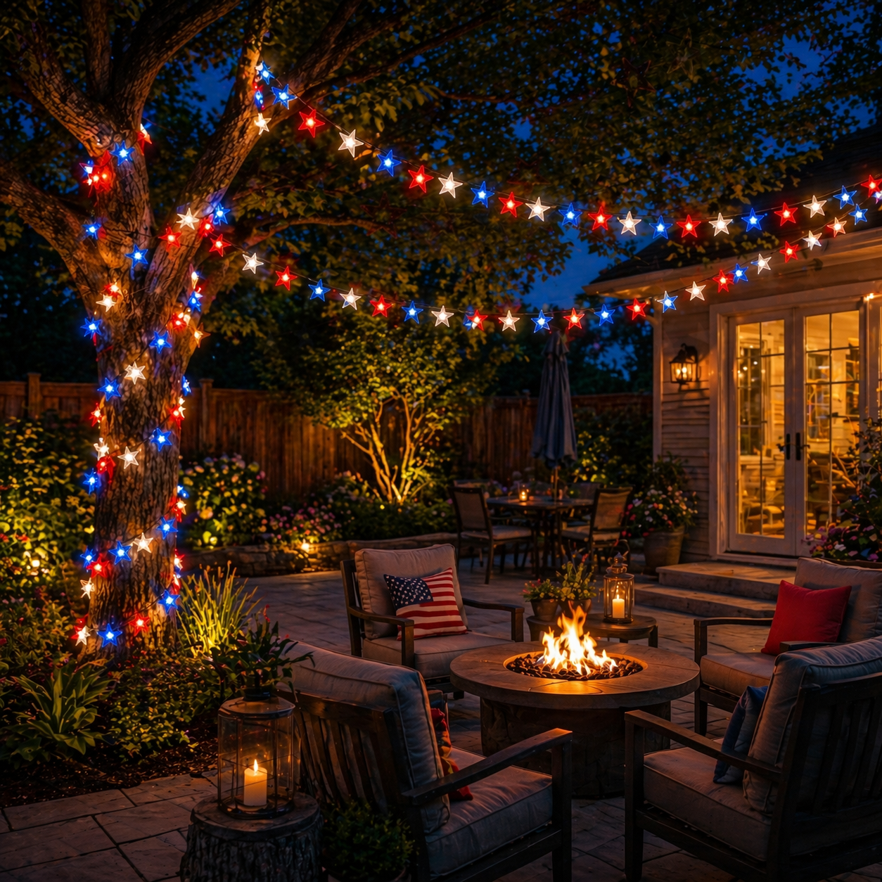 Patriotic Star String Lights – Red, White & Blue Outdoor Decorative Lights