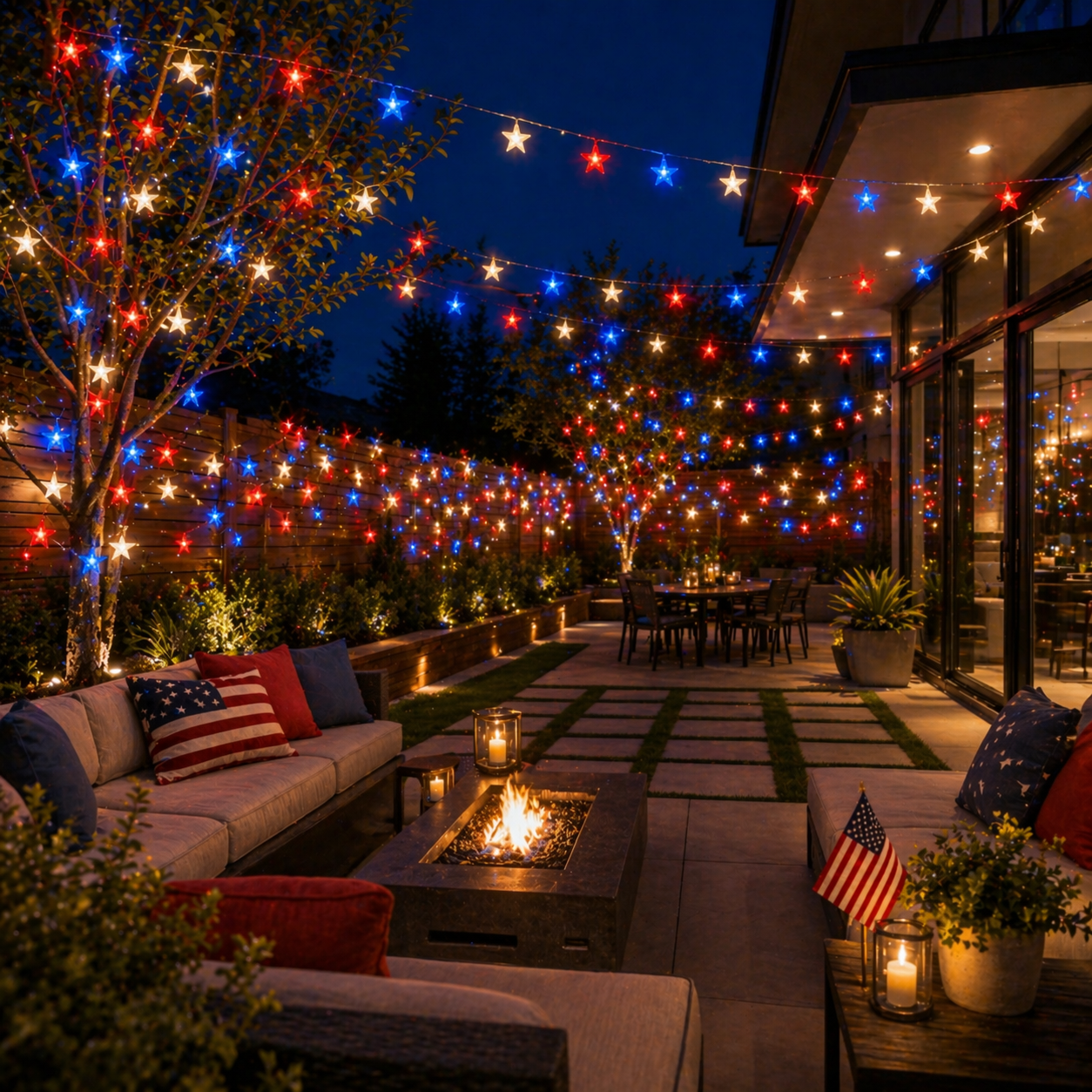 Patriotic Star String Lights – Red, White & Blue Outdoor Decorative Lights