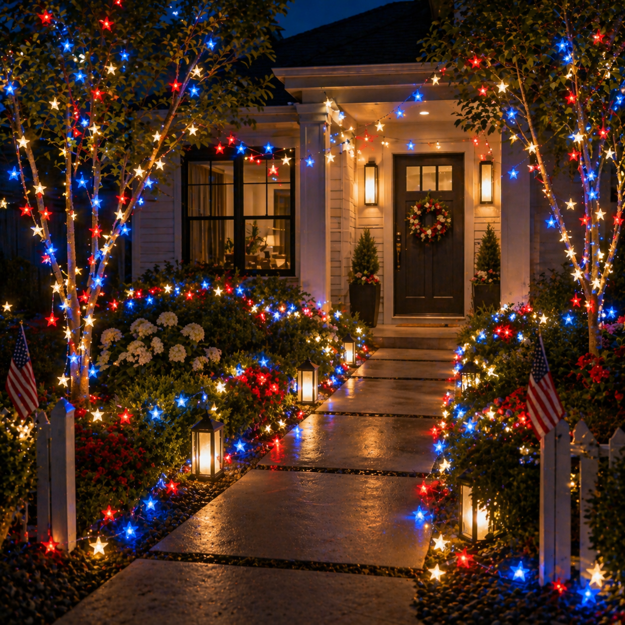 Patriotic Star String Lights – Red, White & Blue Outdoor Decorative Lights