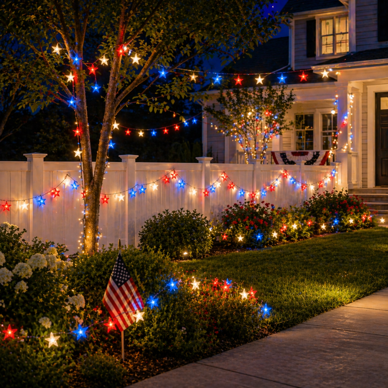 Patriotic Star String Lights – Red, White & Blue Outdoor Decorative Lights