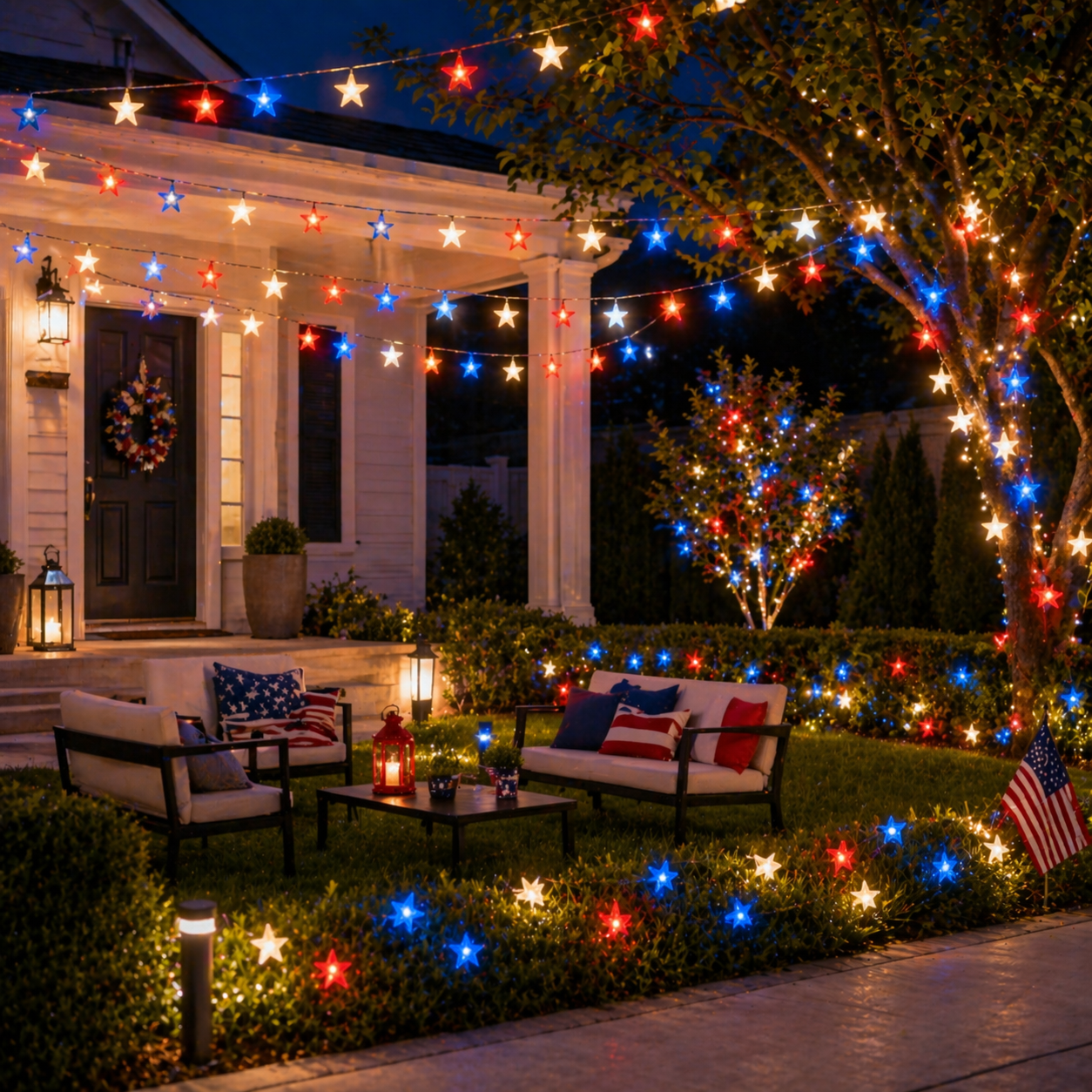 Patriotic Star String Lights – Red, White & Blue Outdoor Decorative Lights
