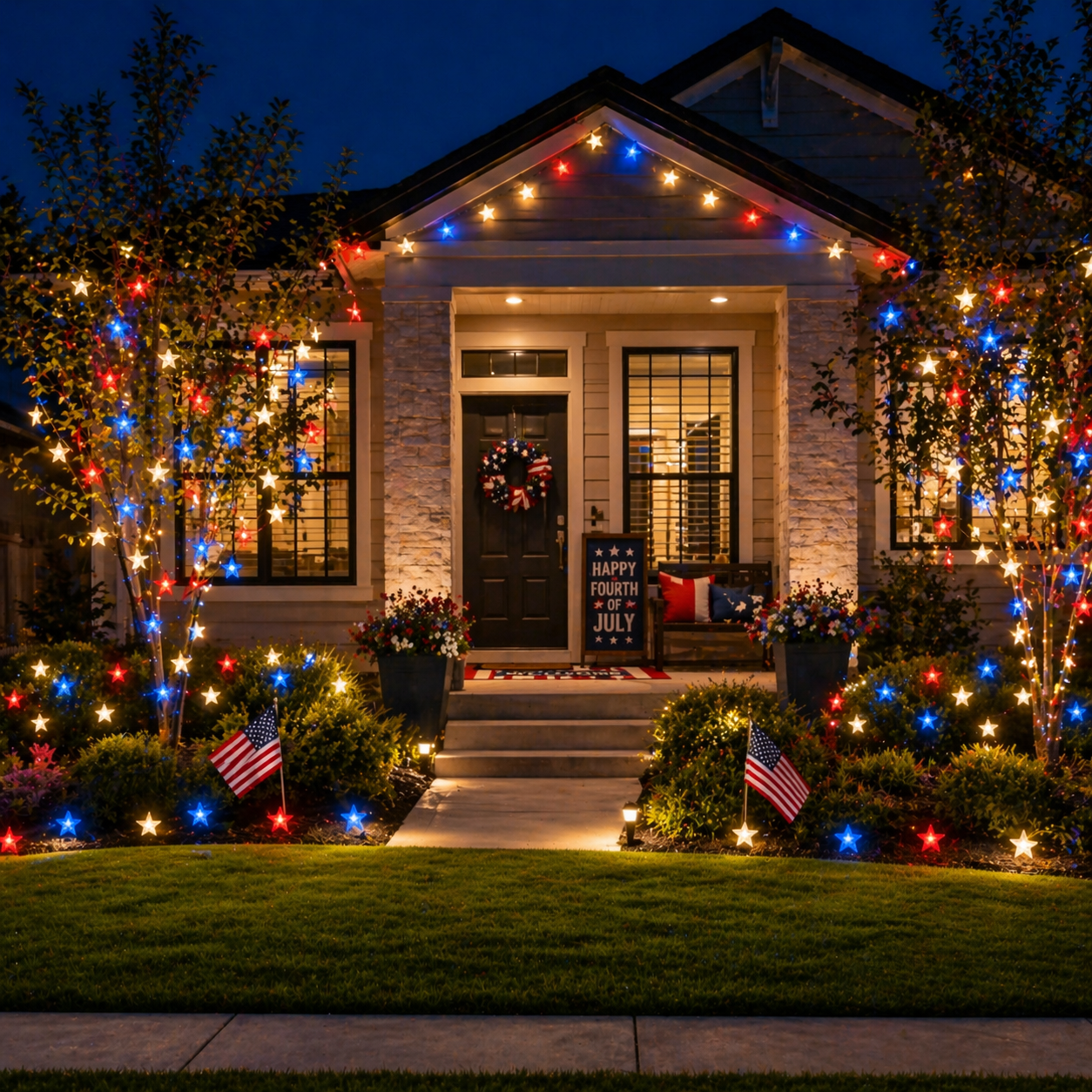 Patriotic Star String Lights – Red, White & Blue Outdoor Decorative Lights