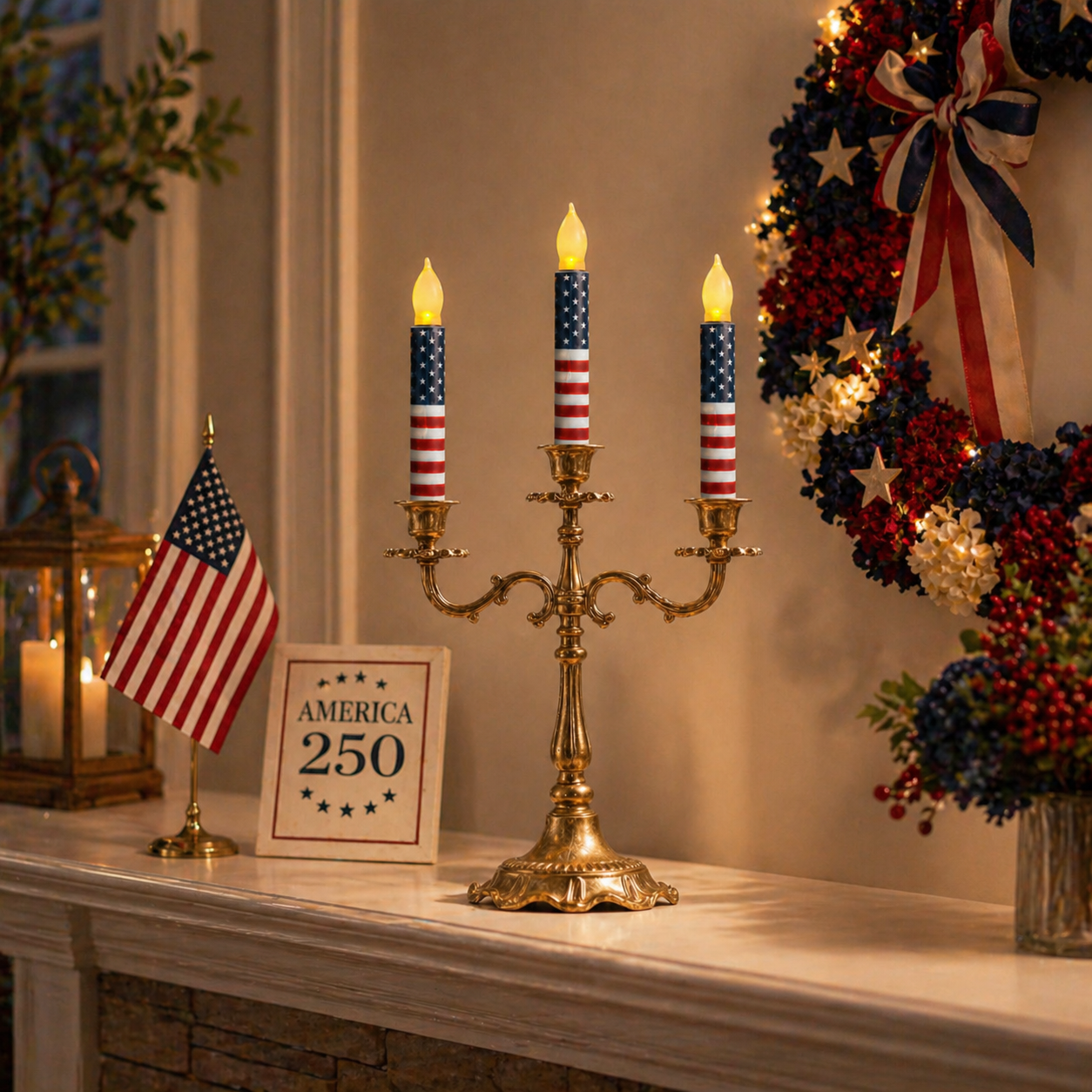 UV Printed LED Remote Flameless Patriotic Taper Candle