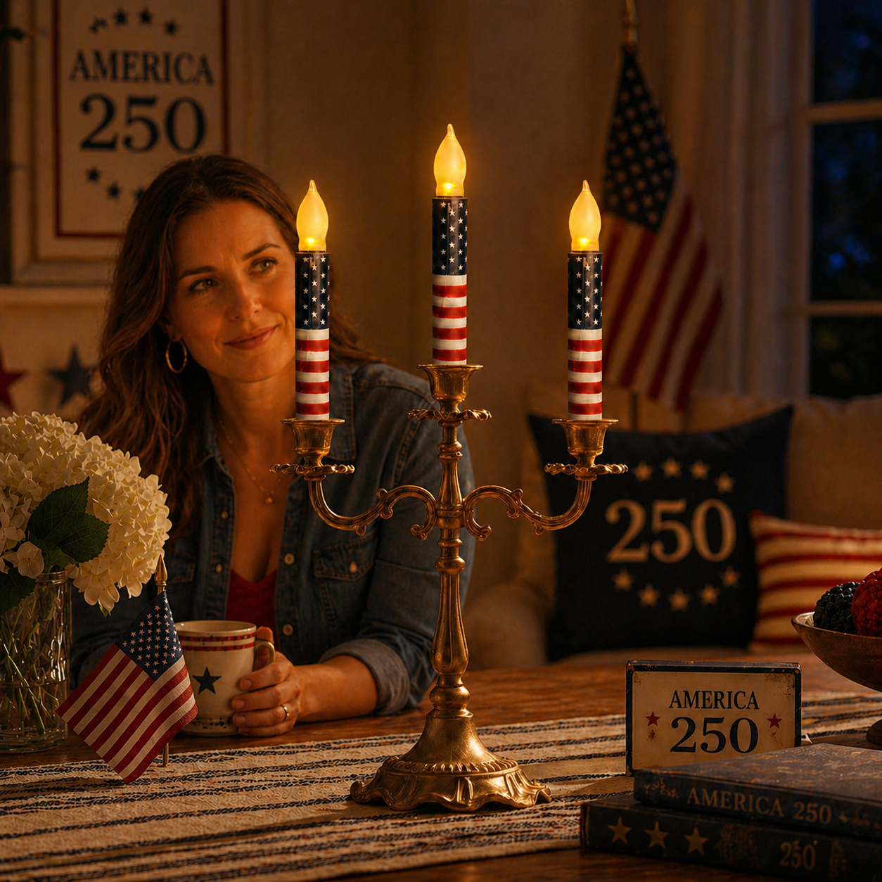 UV Printed LED Remote Flameless Patriotic Taper Candle