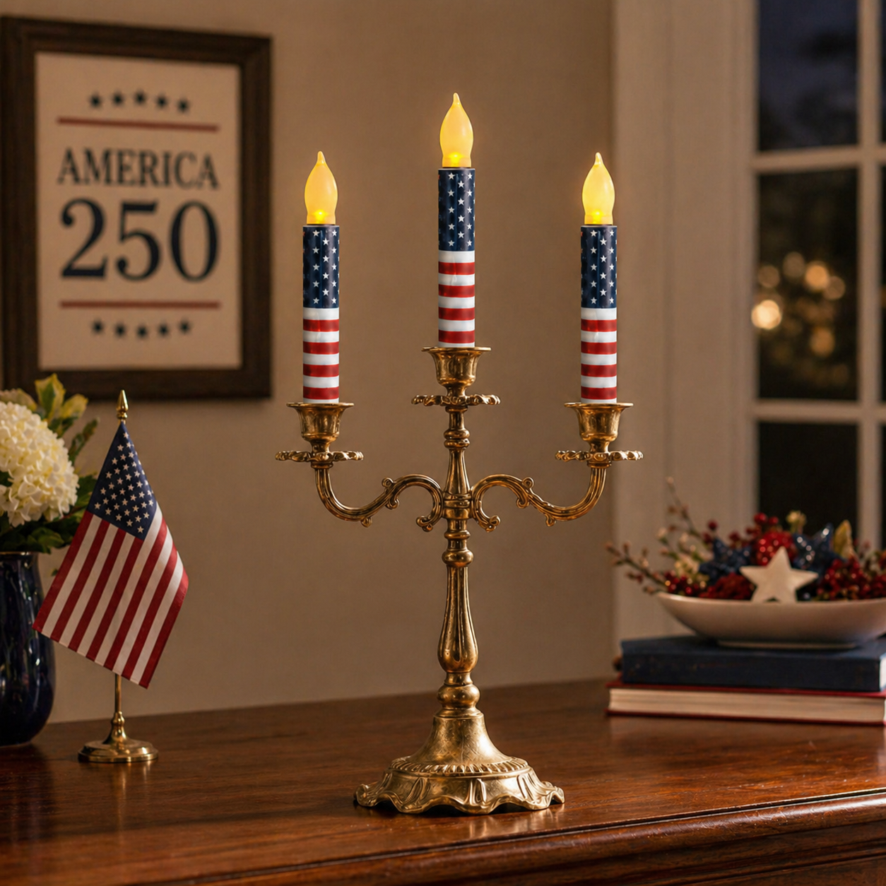 UV Printed LED Remote Flameless Patriotic Taper Candle
