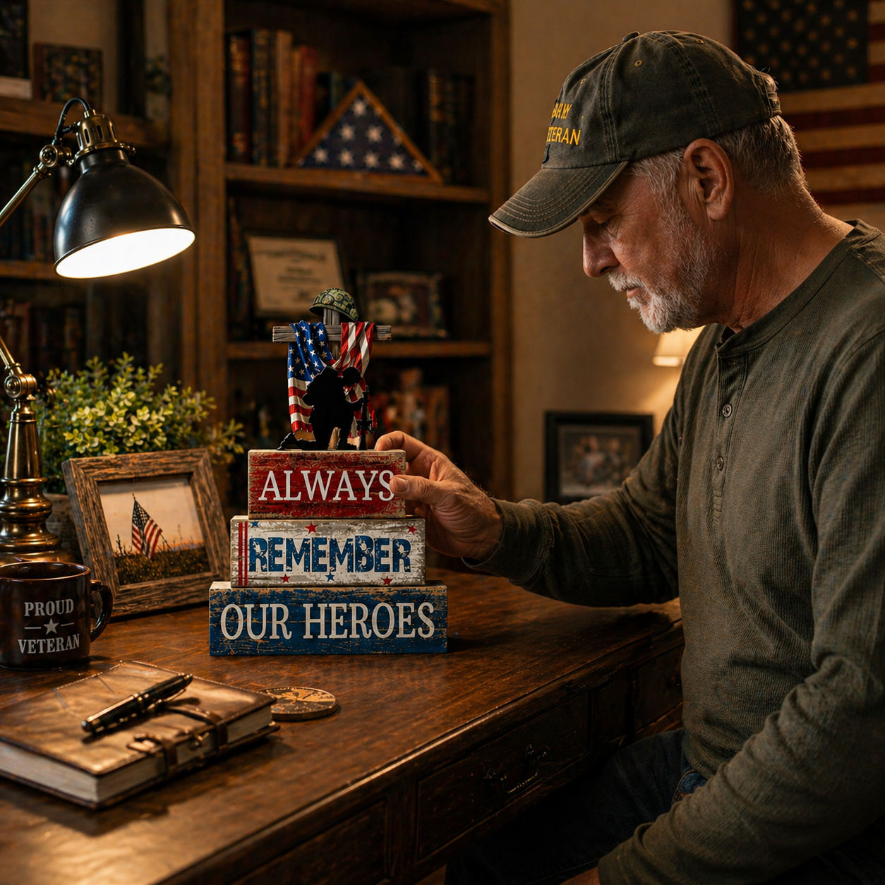 Patriotic Wooden Memorial Block Sign – Always Remember Our Heroes