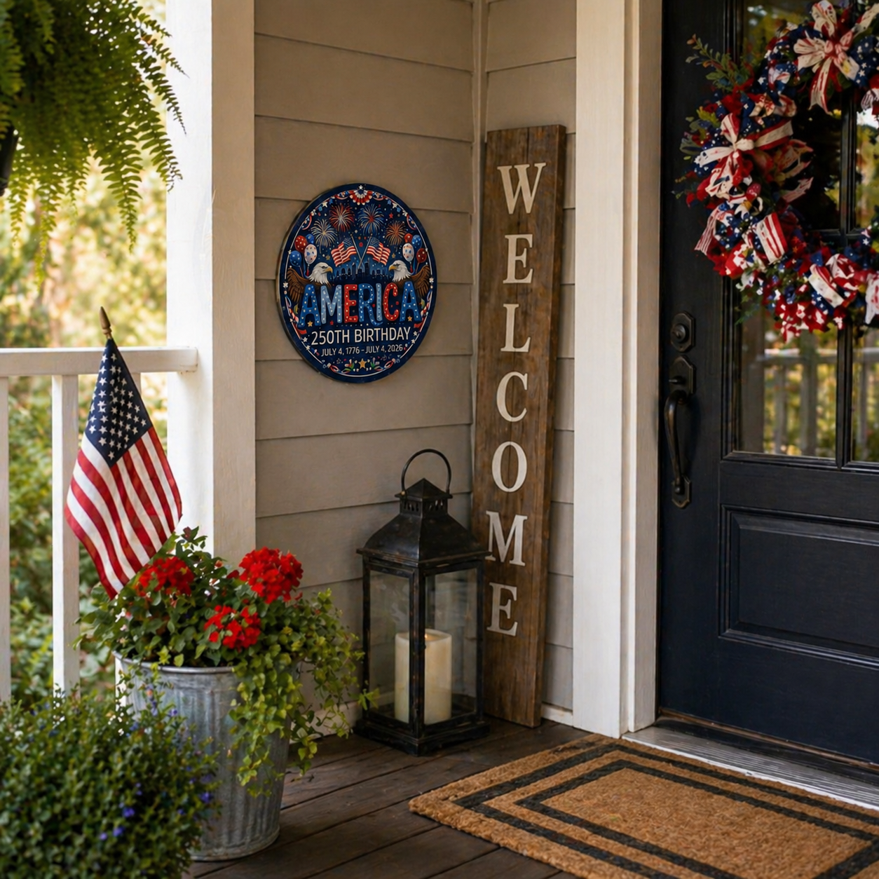 America 250th Birthday Tin Sign – Patriotic 2D Flat Hanging Decor