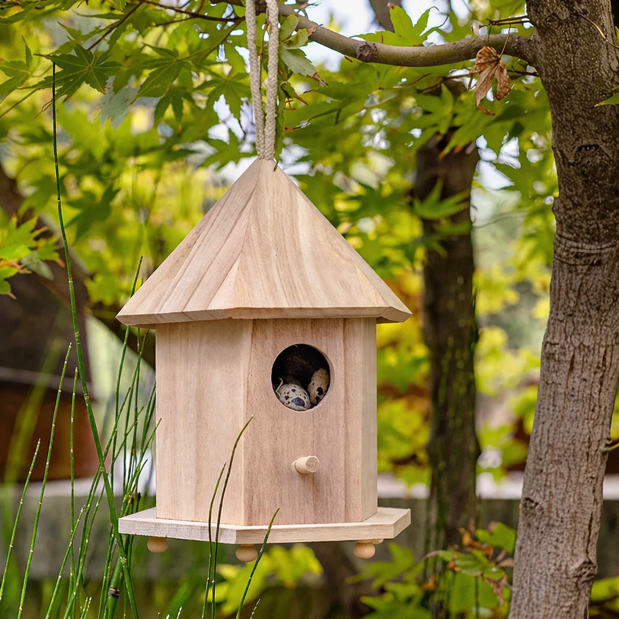 Rocket-Shaped Wooden Birdhouse for DIY Painting – Hanging Outdoor Garden Bird House Decor