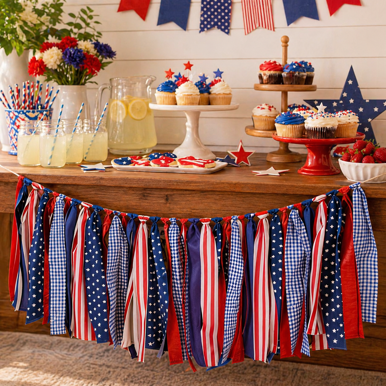 Patriotic Red White & Blue Fabric Bunting Banner