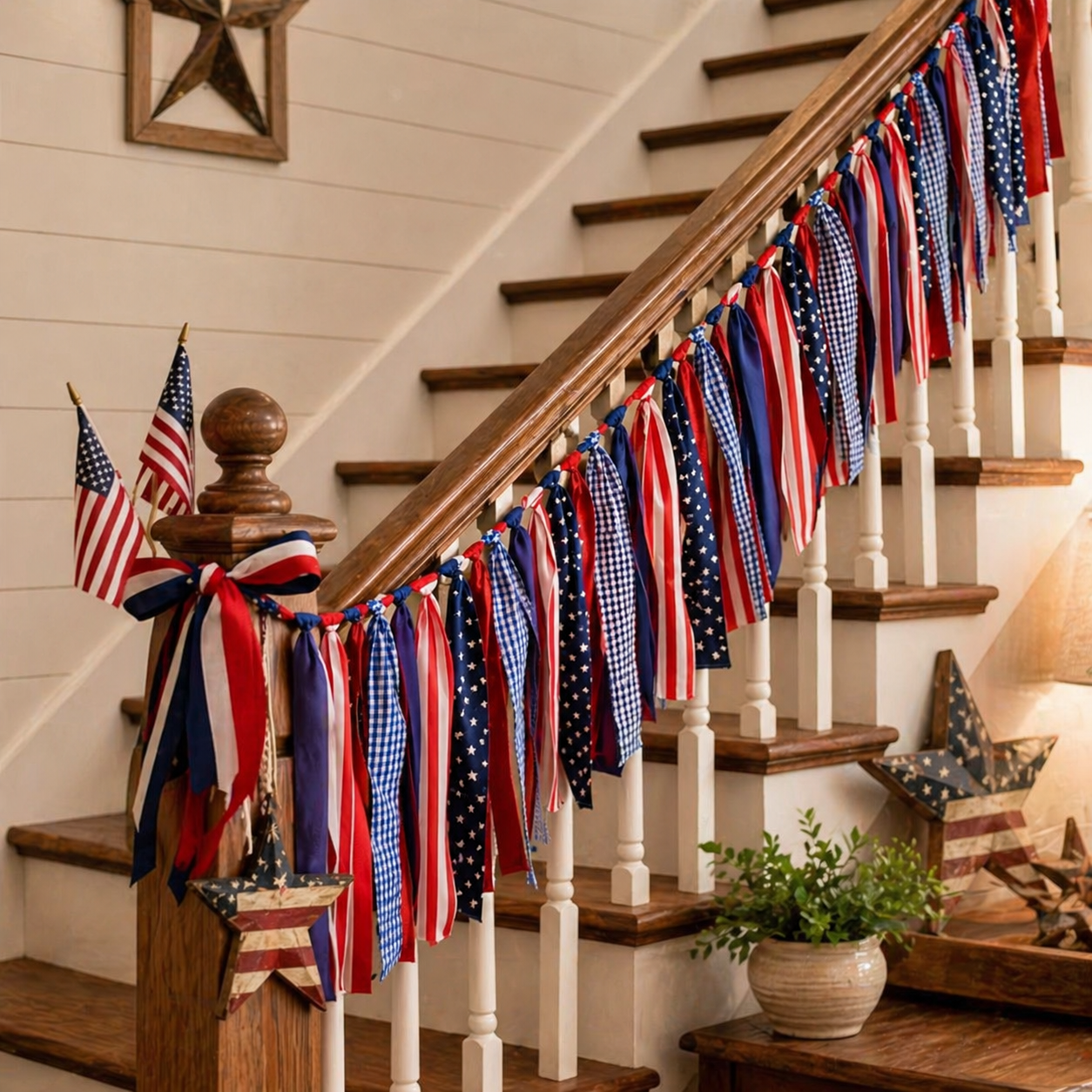 Patriotic Red White & Blue Fabric Bunting Banner