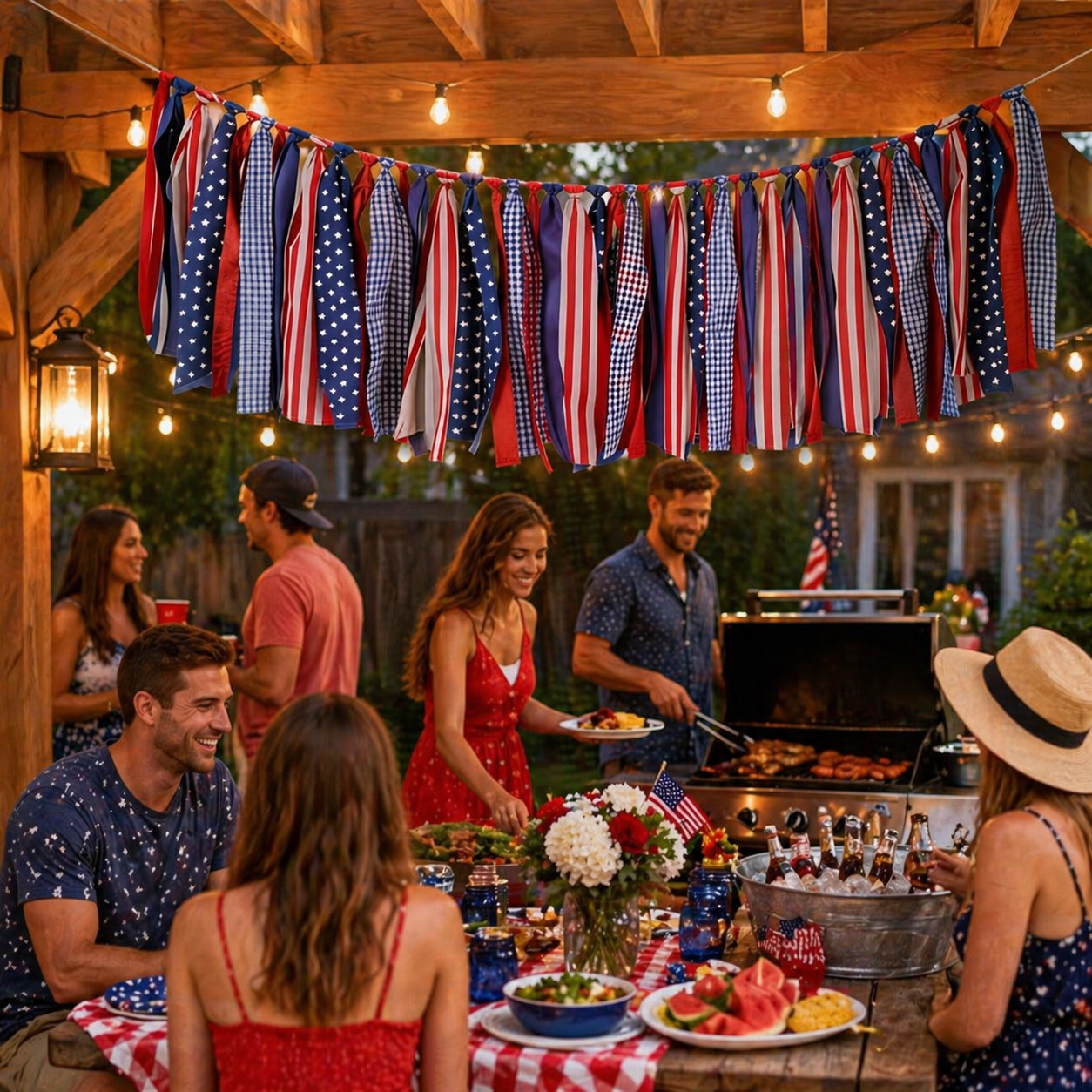 Patriotic Red White & Blue Fabric Bunting Banner