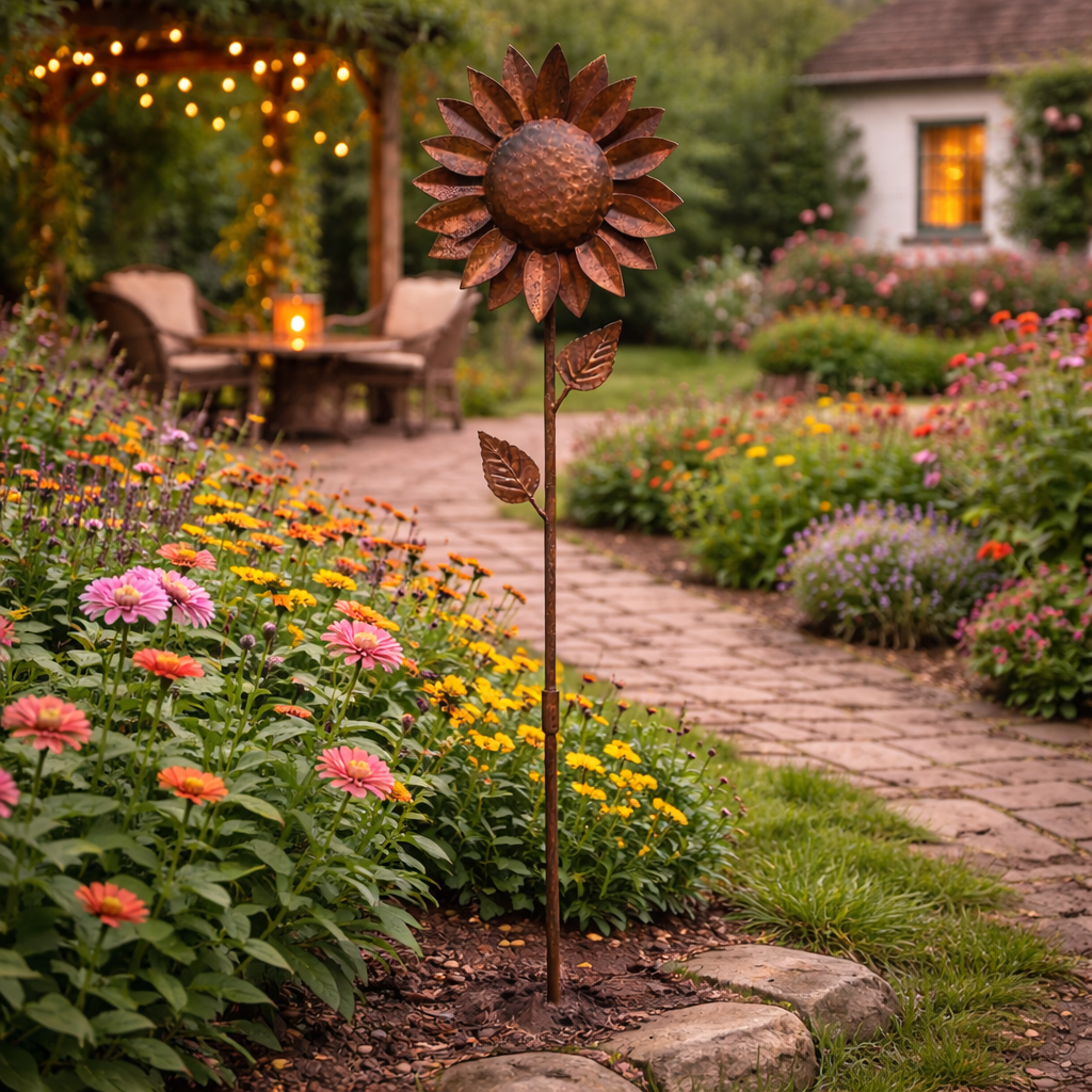 Rustic Metal Sunflower Garden Stake