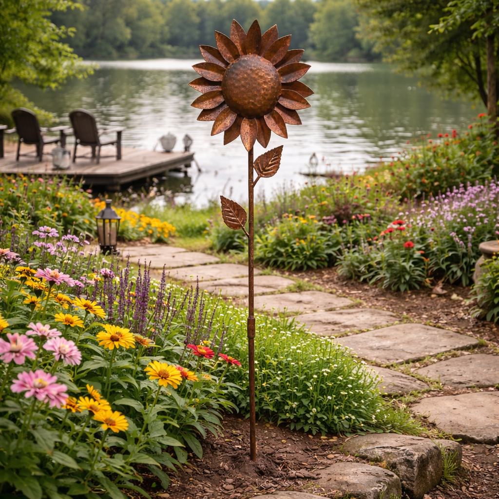 Rustic Metal Sunflower Garden Stake