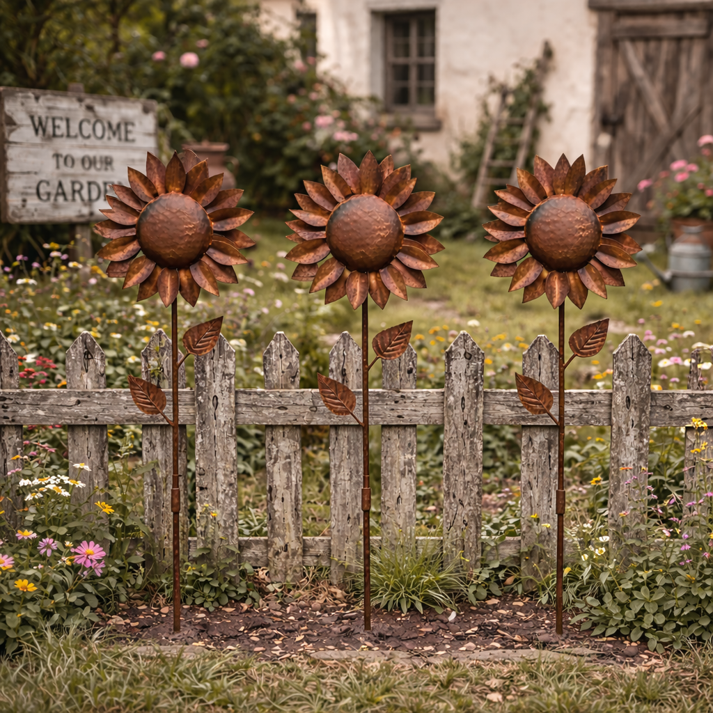 Rustic Metal Sunflower Garden Stake