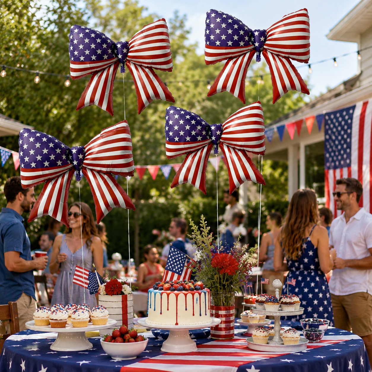 3pcs Patriotic American Flag Bow Foil Balloon