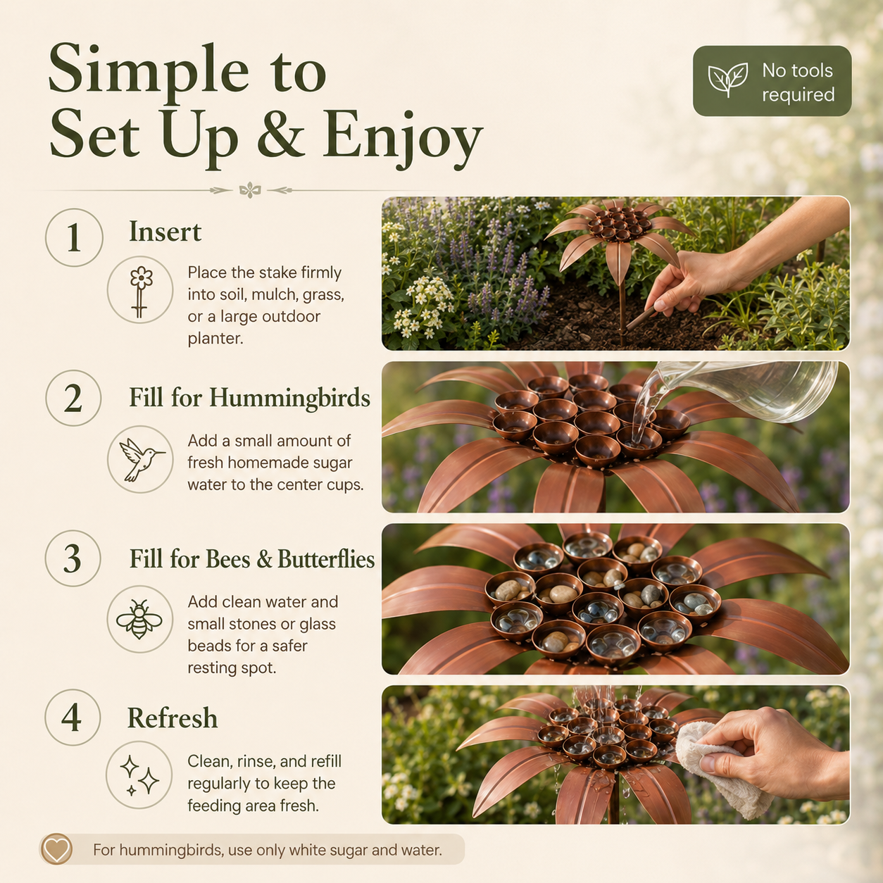 Rustic Metal Flower Garden Stake & Pollinator Feeder