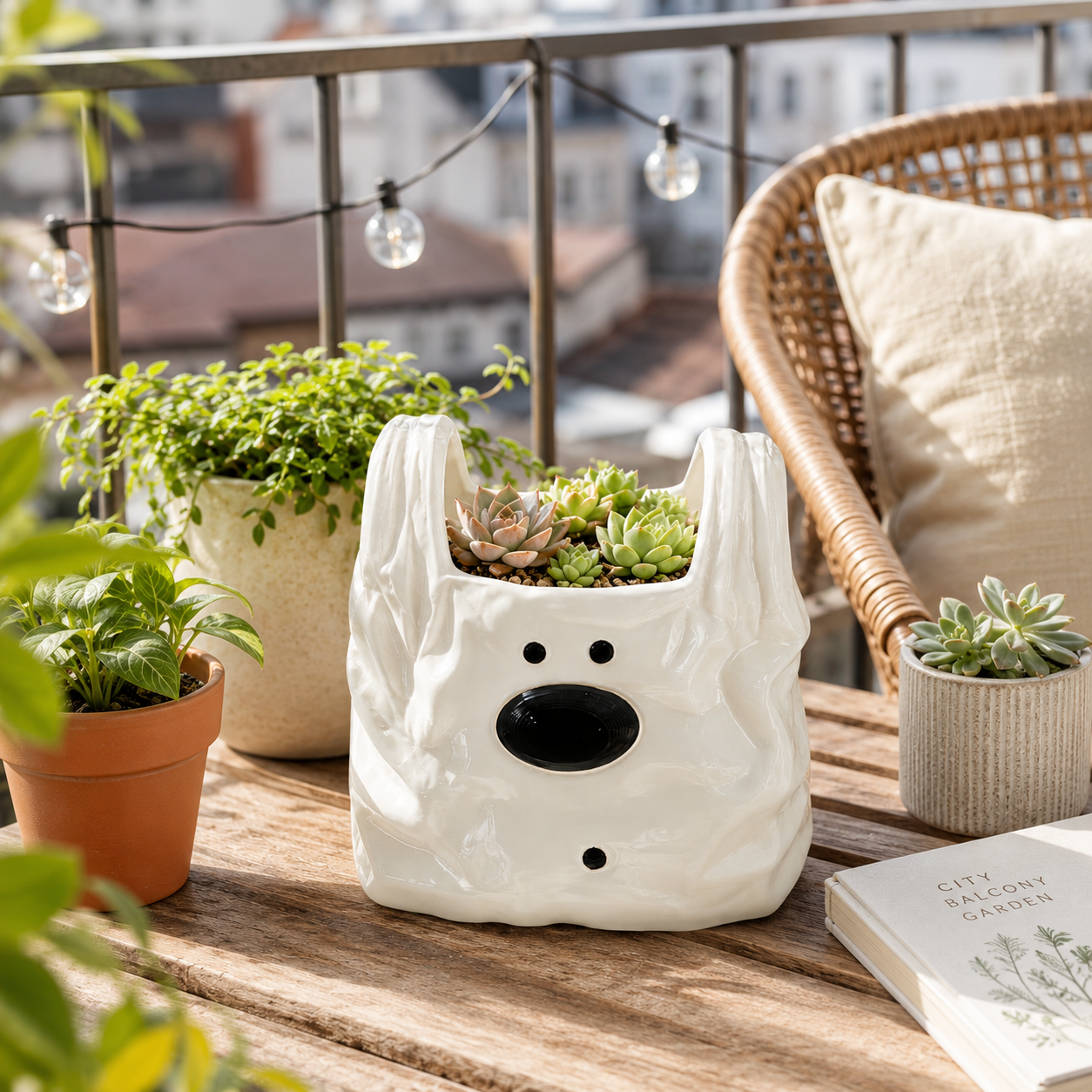 Cute Ceramic Dog Planter for Succulents & Small Plants