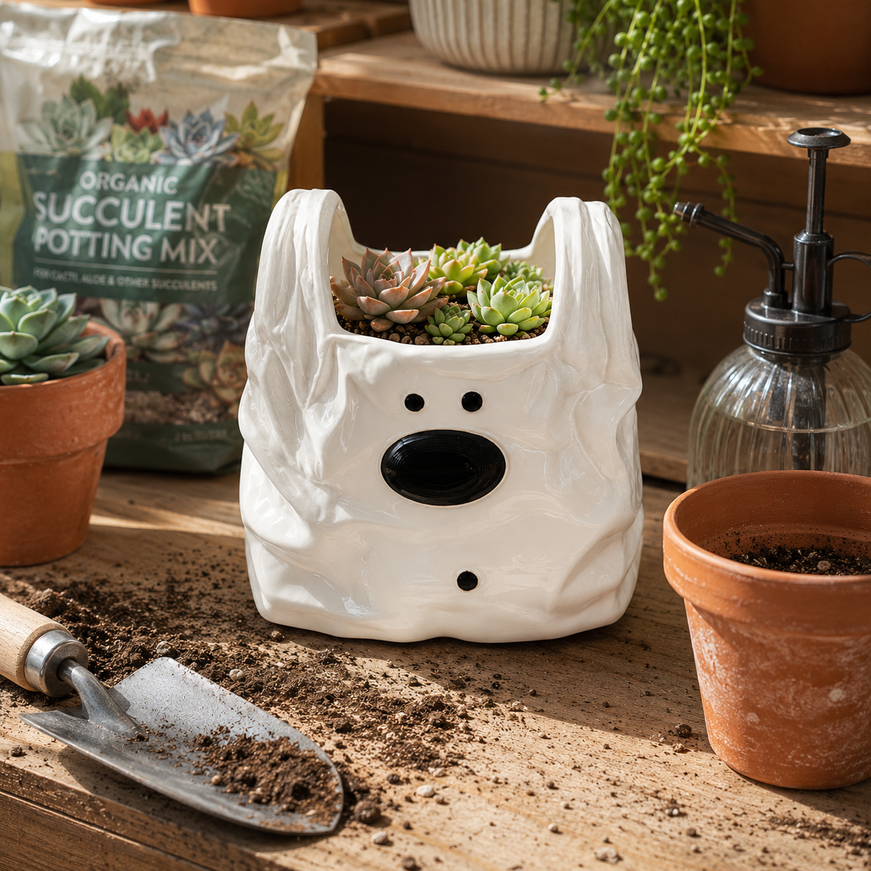 Cute Ceramic Dog Planter for Succulents & Small Plants