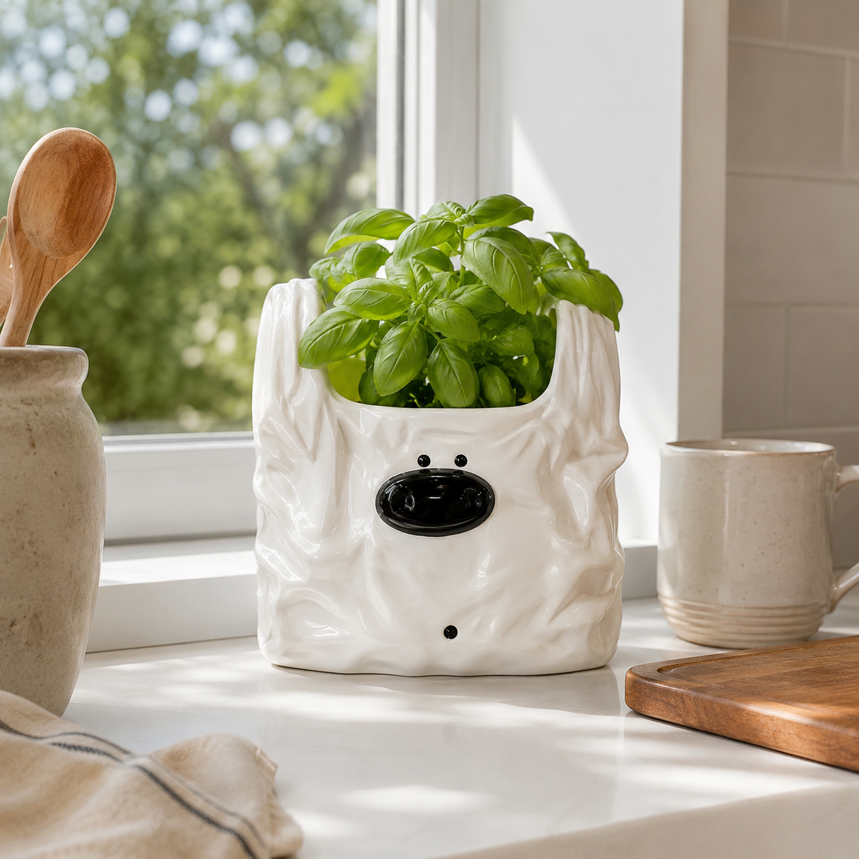 Cute Ceramic Dog Planter for Succulents & Small Plants