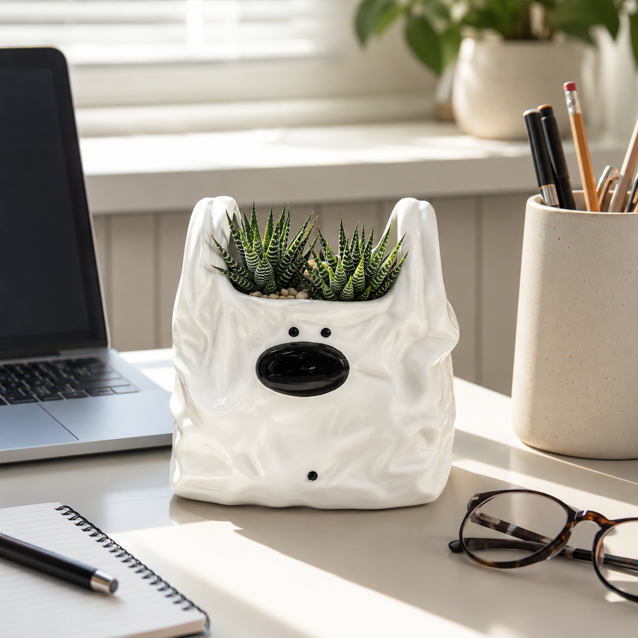 Cute Ceramic Dog Planter for Succulents & Small Plants