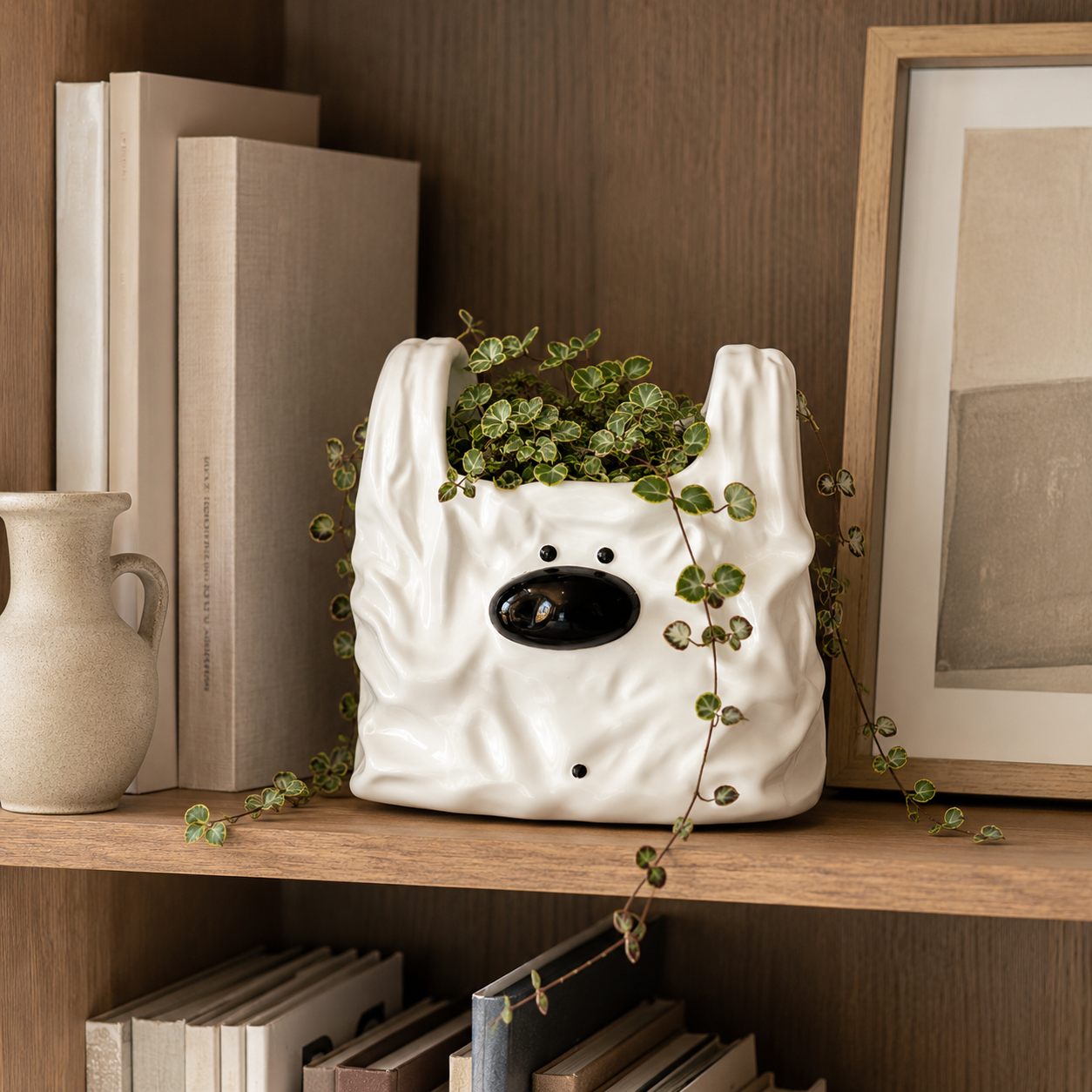 Cute Ceramic Dog Planter for Succulents & Small Plants