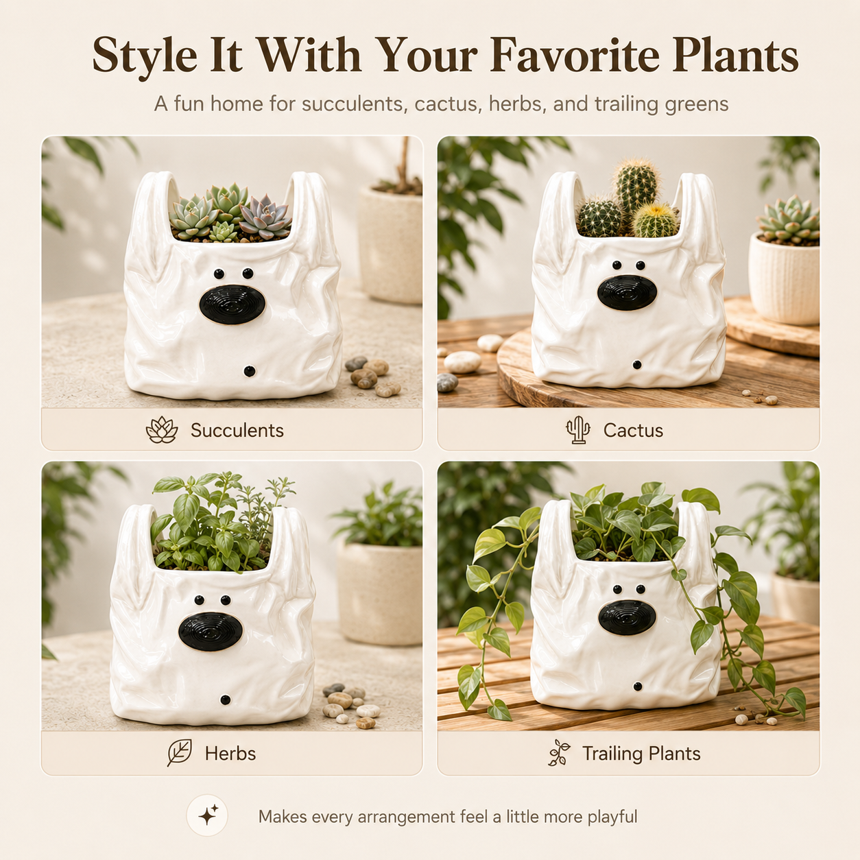 Cute Ceramic Dog Planter for Succulents & Small Plants
