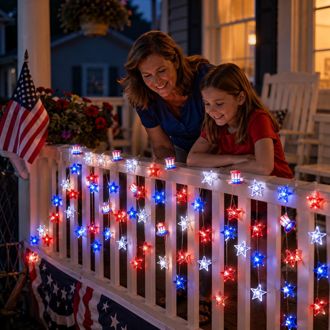 Patriotic Red White & Blue LED String Lights for Independence Day Decor