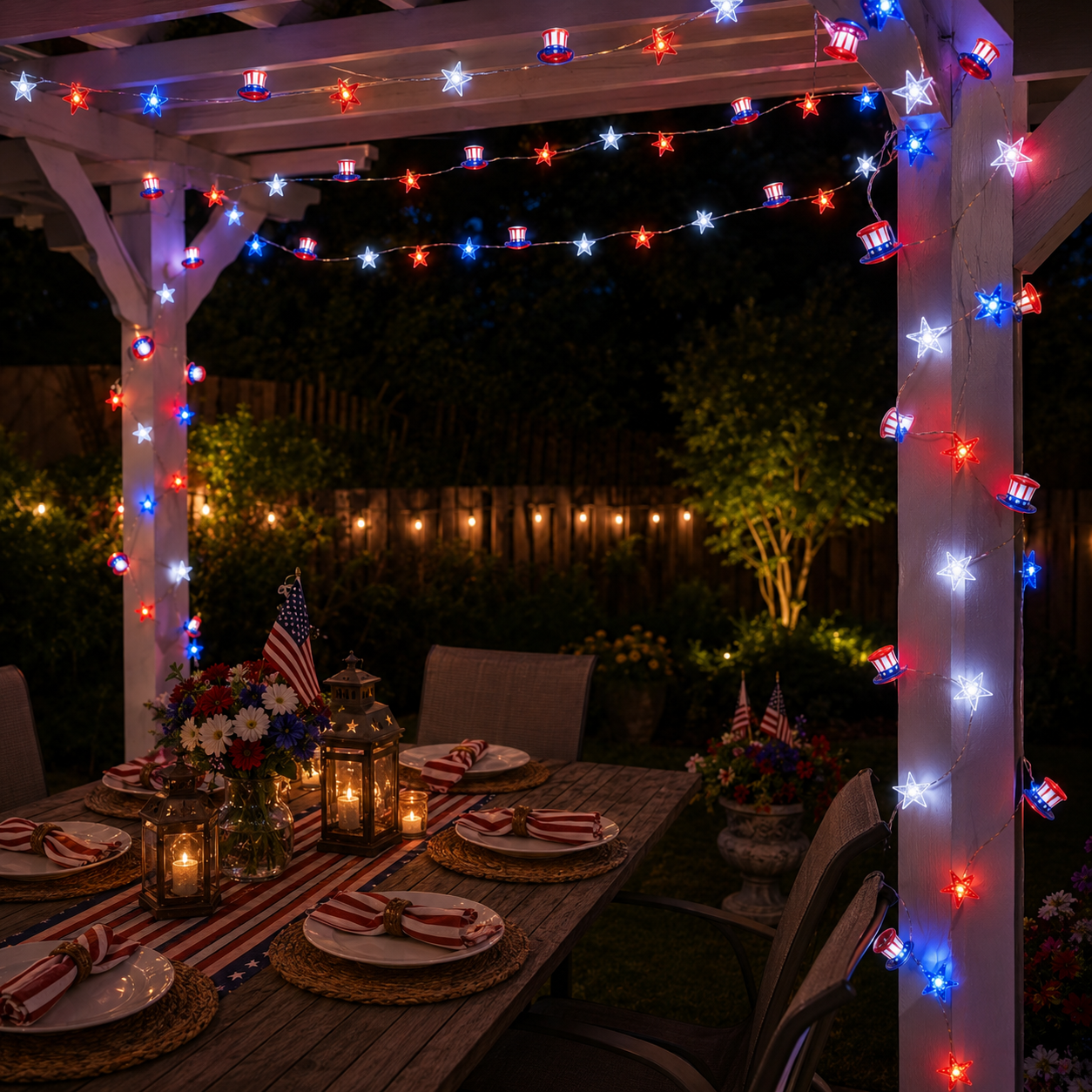 Patriotic Red White & Blue LED String Lights for Independence Day Decor