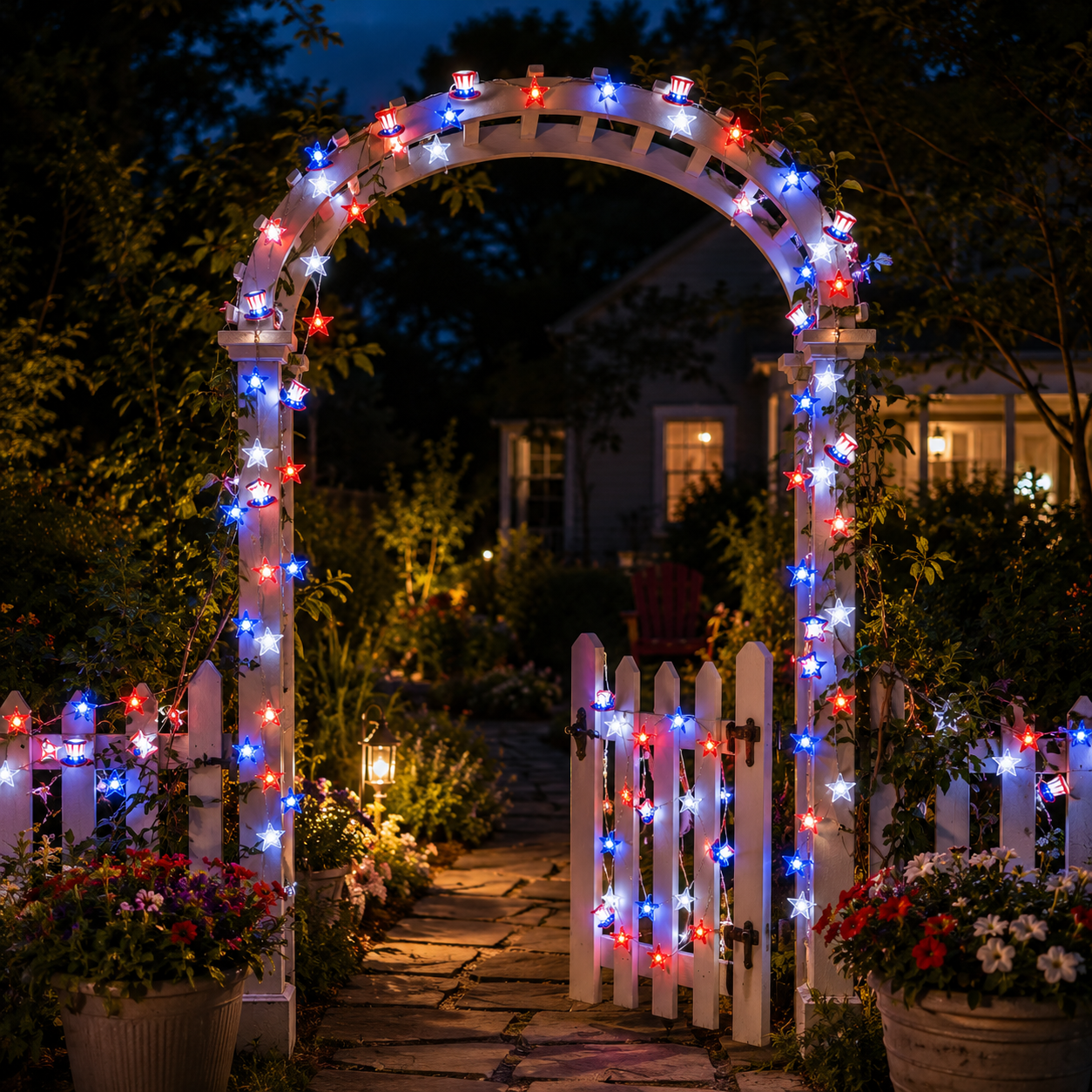 Patriotic Red White & Blue LED String Lights for Independence Day Decor