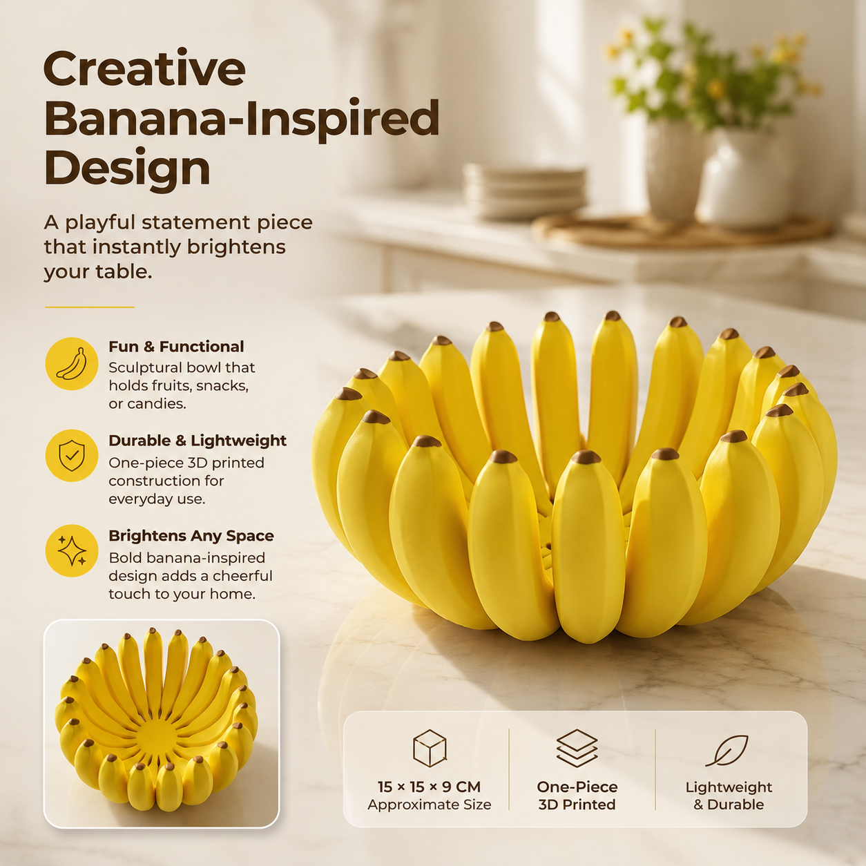 Creative Banana Fruit Bowl – 3D Printed Decorative Candy & Fruit Dish
