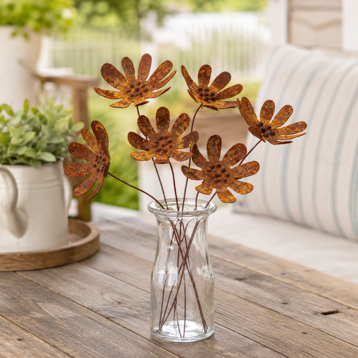 Rustic Daisy Metal Garden Stake Set – 6-Piece Iron Flower Outdoor Decor