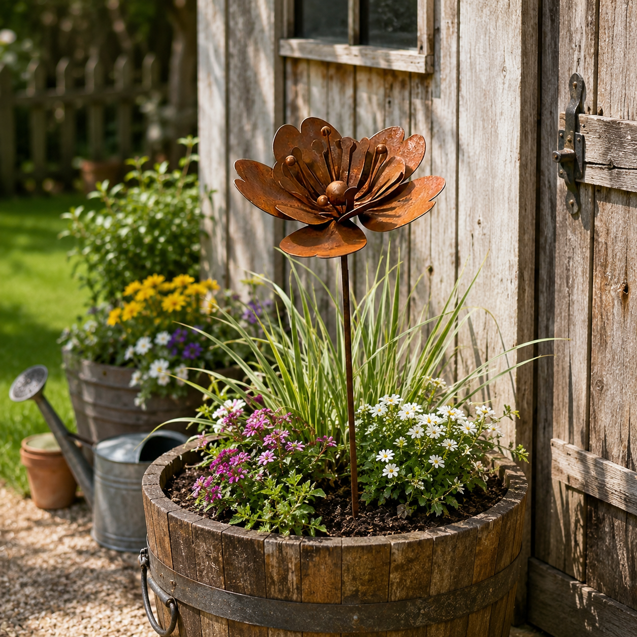 Rustic Metal Flower Garden Stake