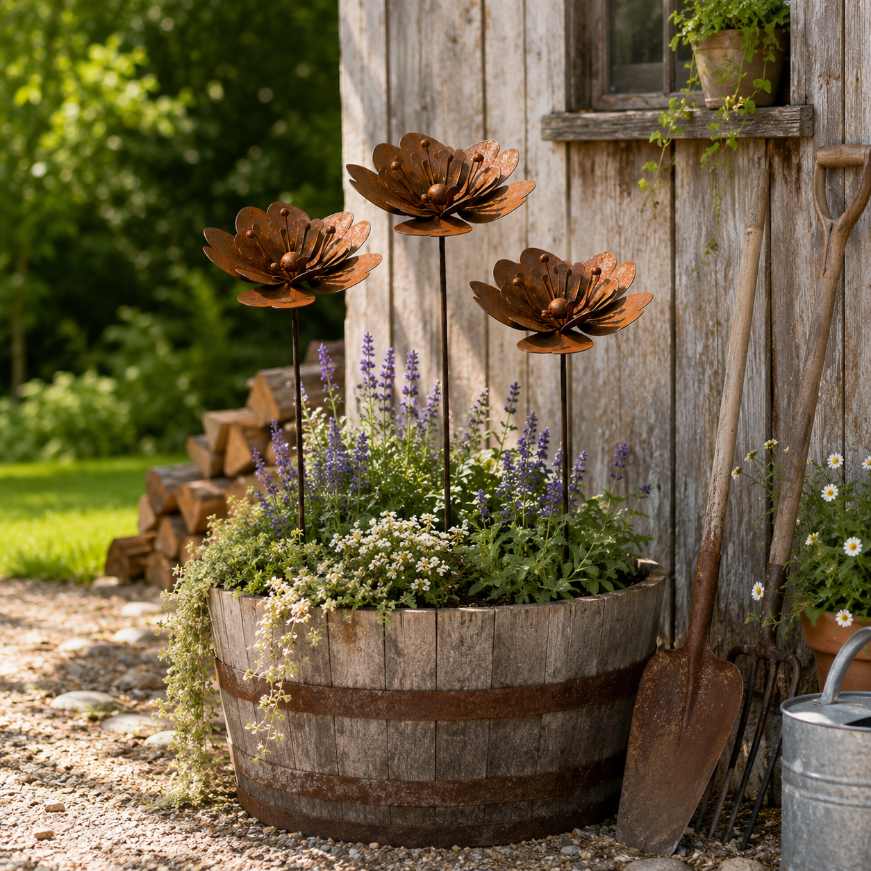 Rustic Metal Flower Garden Stake