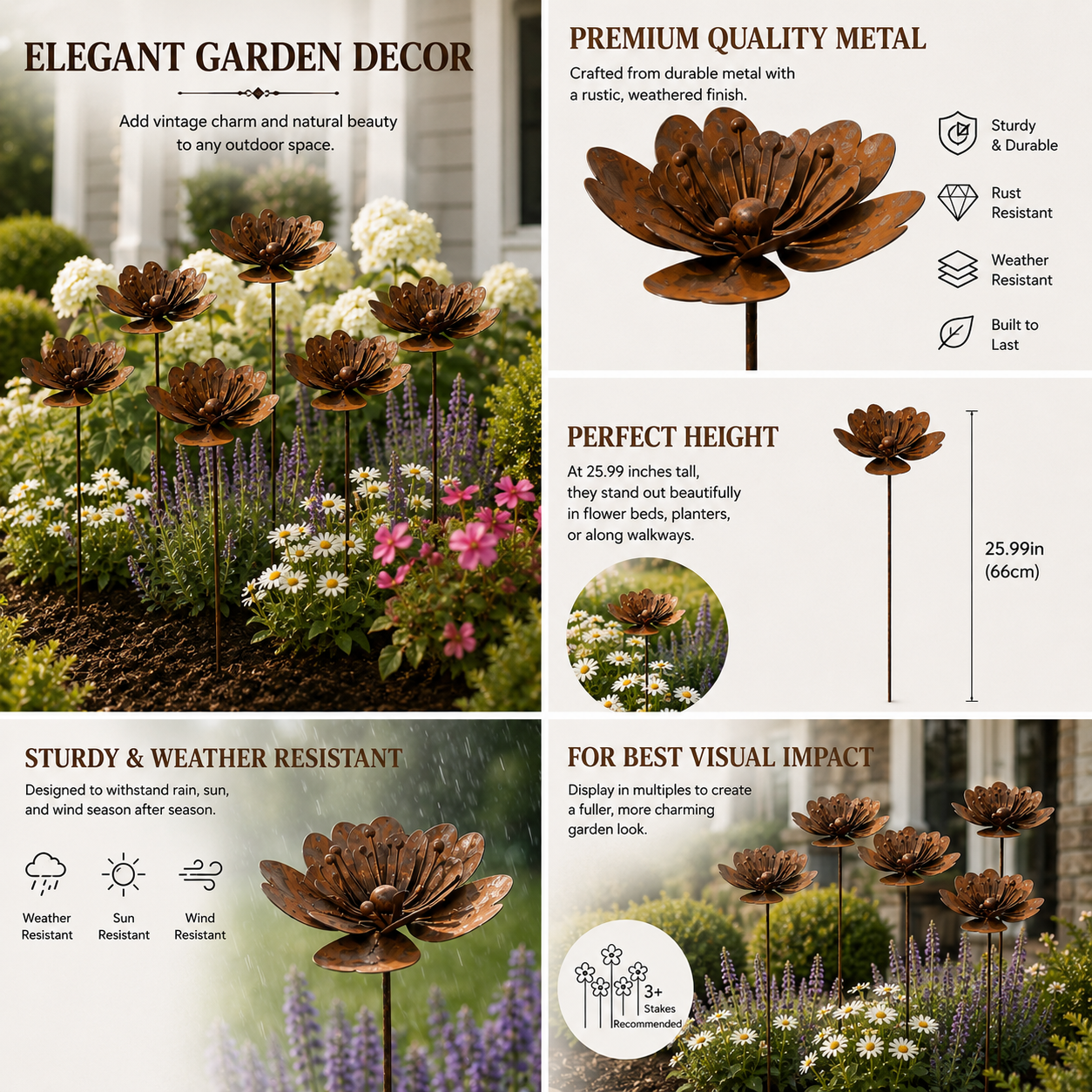 Rustic Metal Flower Garden Stake