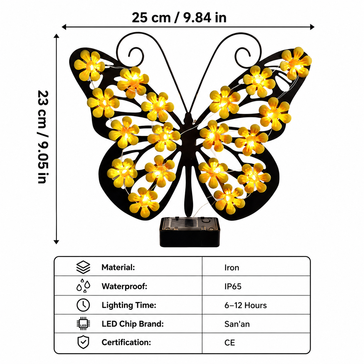 Solar Butterfly Wall Light with Warm White Flower LEDs