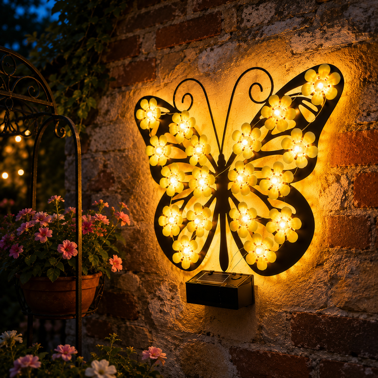 Solar Butterfly Wall Light with Warm White Flower LEDs