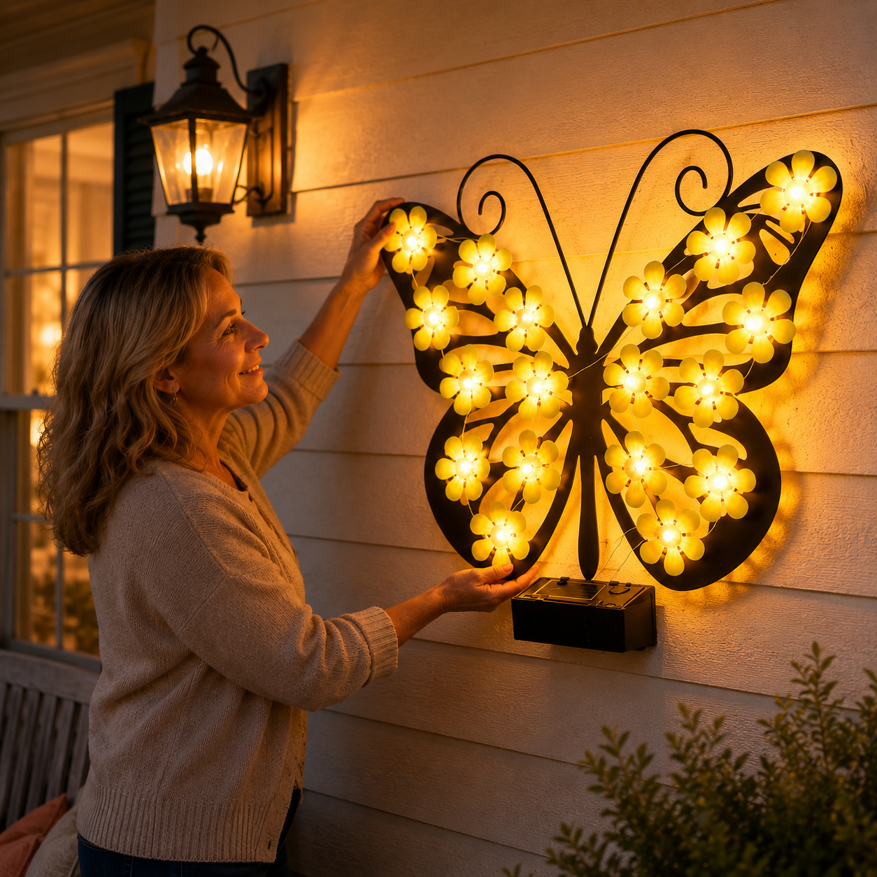Solar Butterfly Wall Light with Warm White Flower LEDs