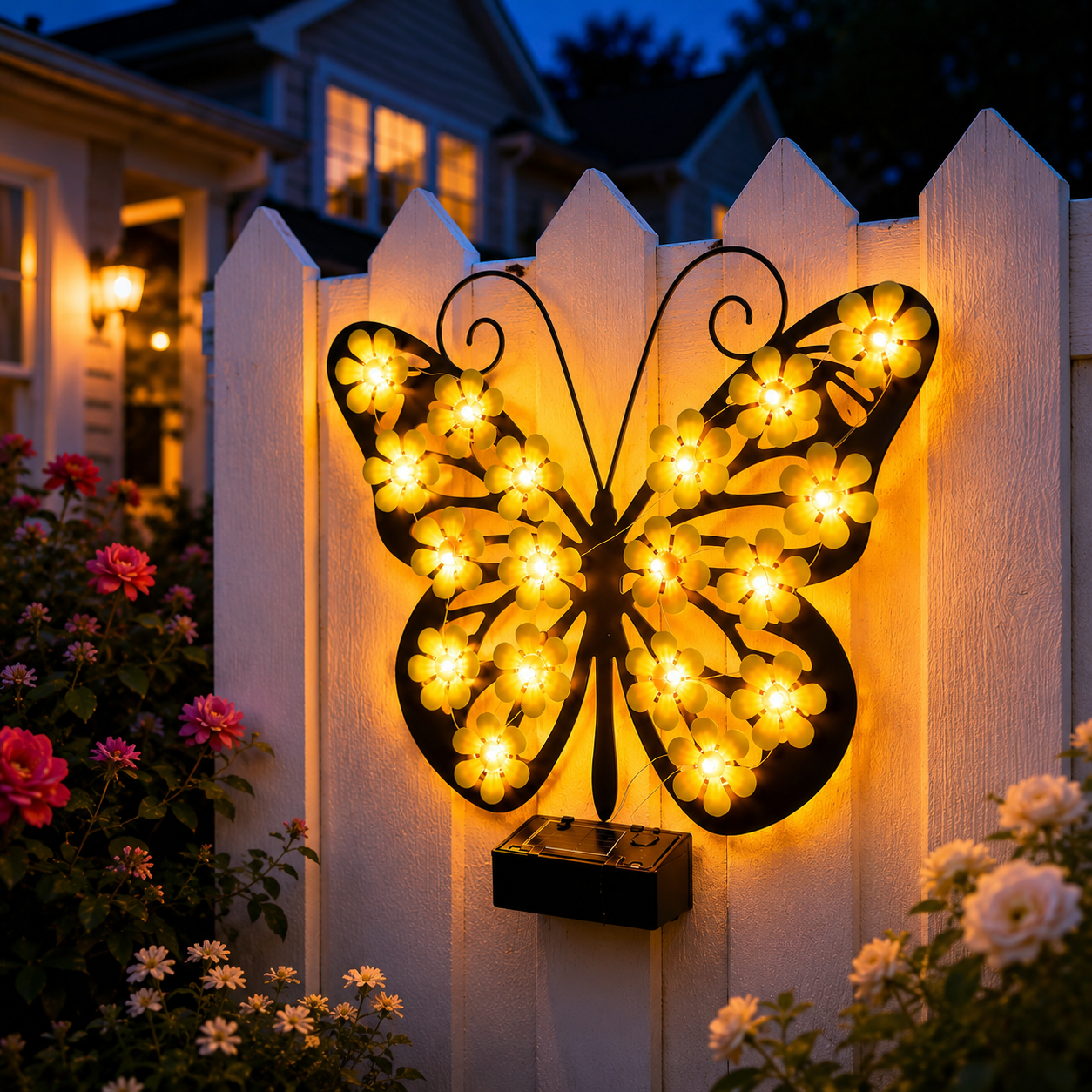 Solar Butterfly Wall Light with Warm White Flower LEDs