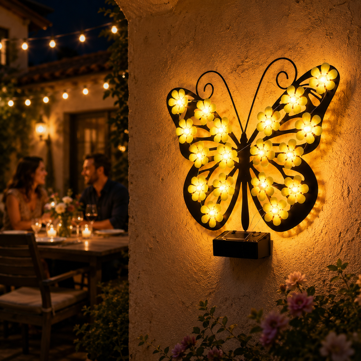 Solar Butterfly Wall Light with Warm White Flower LEDs