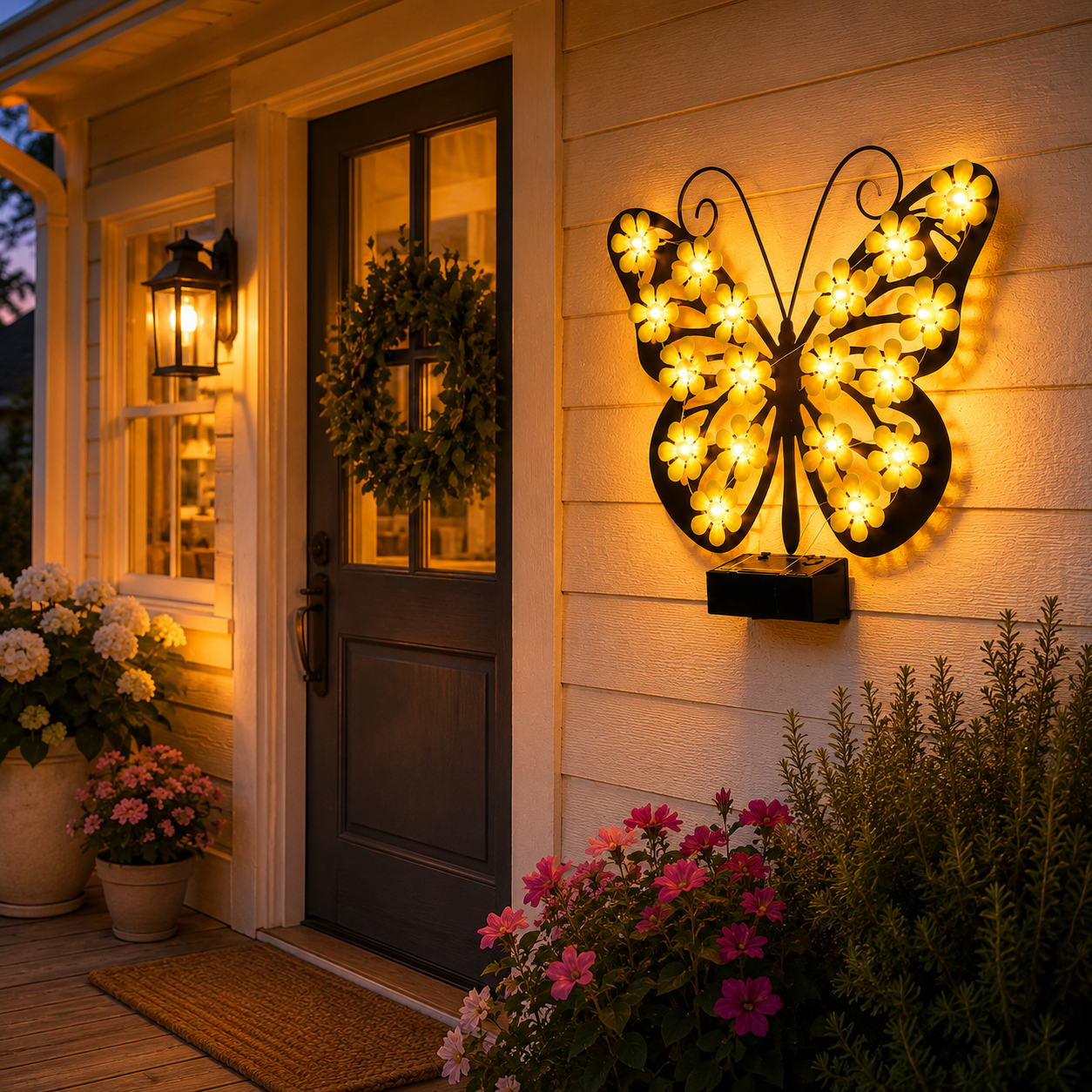 Solar Butterfly Wall Light with Warm White Flower LEDs
