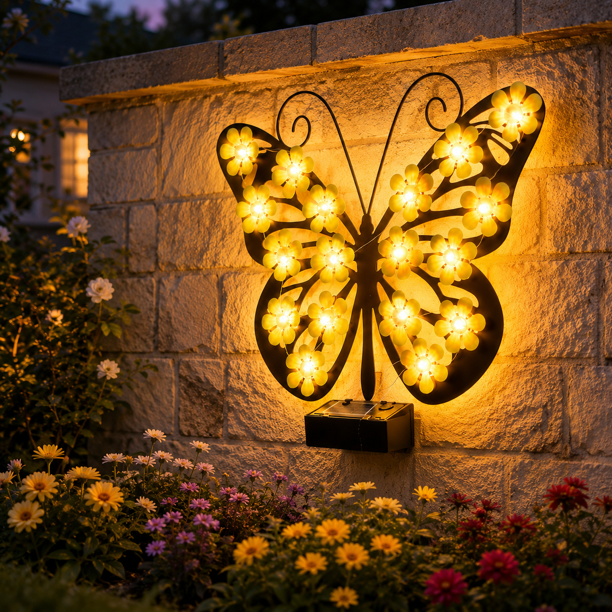 Solar Butterfly Wall Light with Warm White Flower LEDs