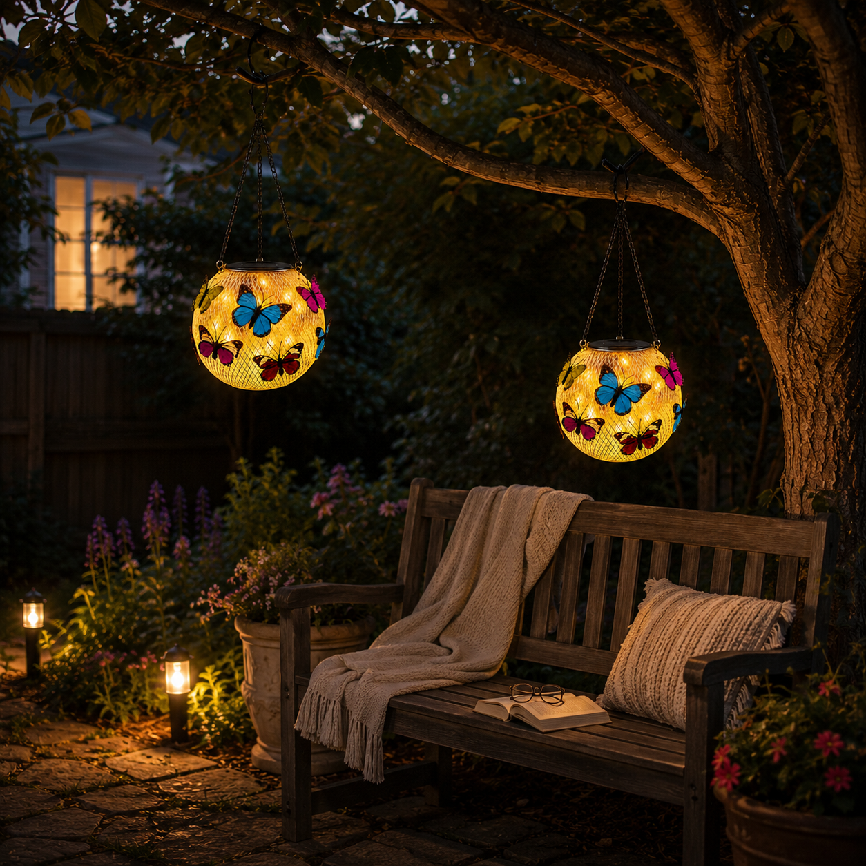 Solar Hanging Butterfly Lantern for Garden, Patio & Porch Decor