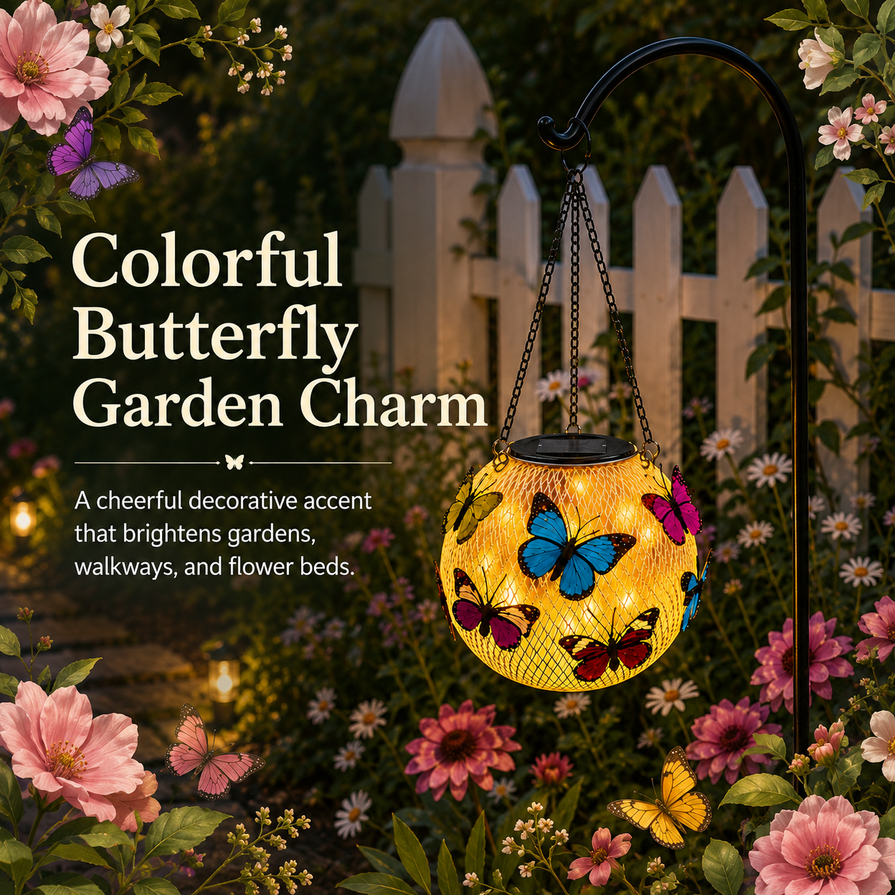 Solar Hanging Butterfly Lantern for Garden, Patio & Porch Decor