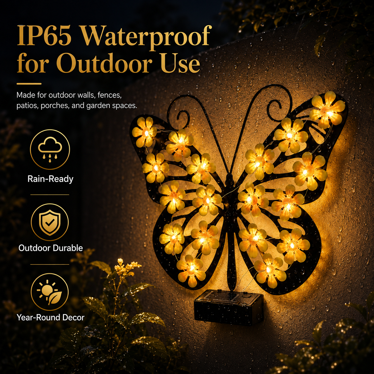 Solar Butterfly Wall Light with Warm White Flower LEDs