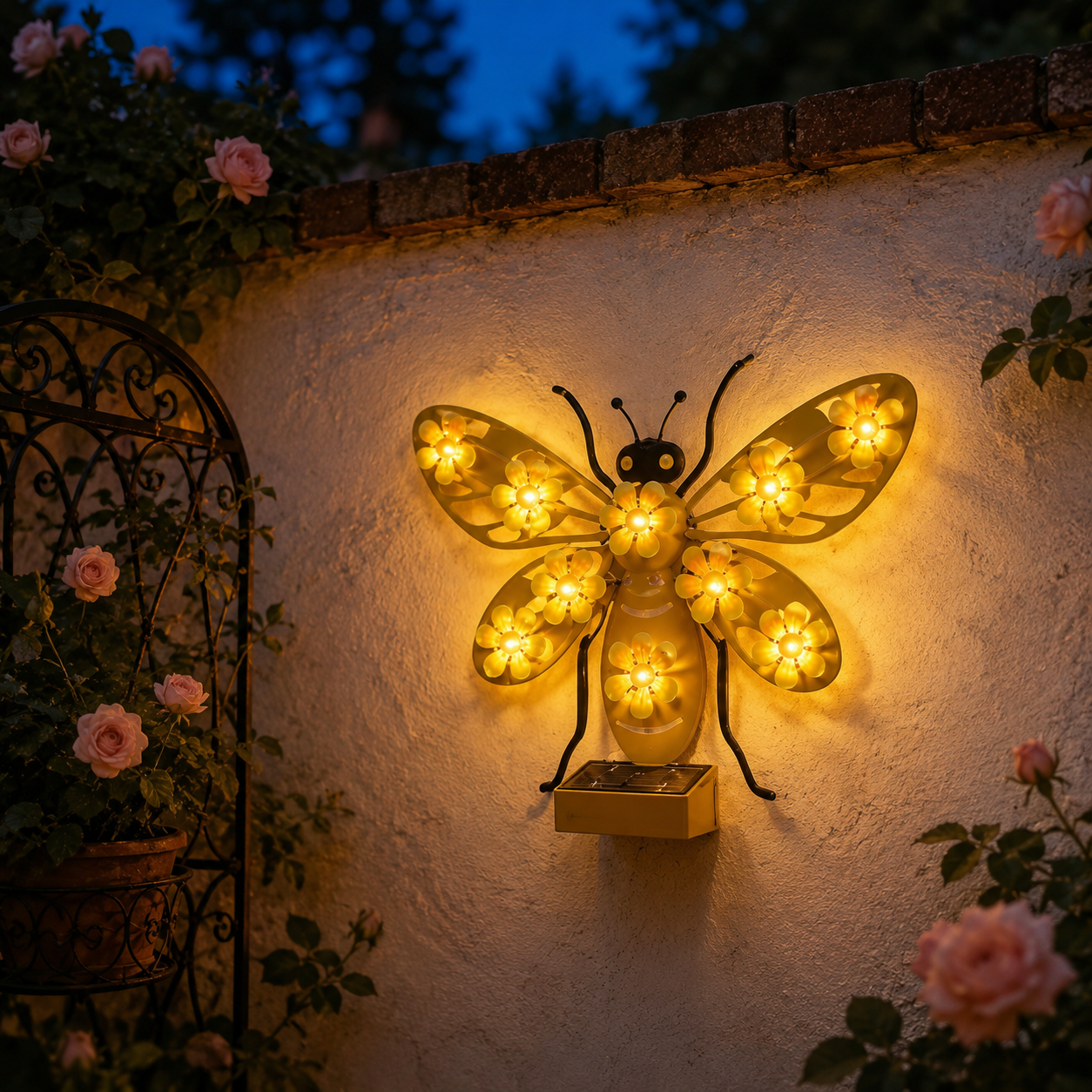 Solar Butterfly Wall Light with Warm White Flower LEDs