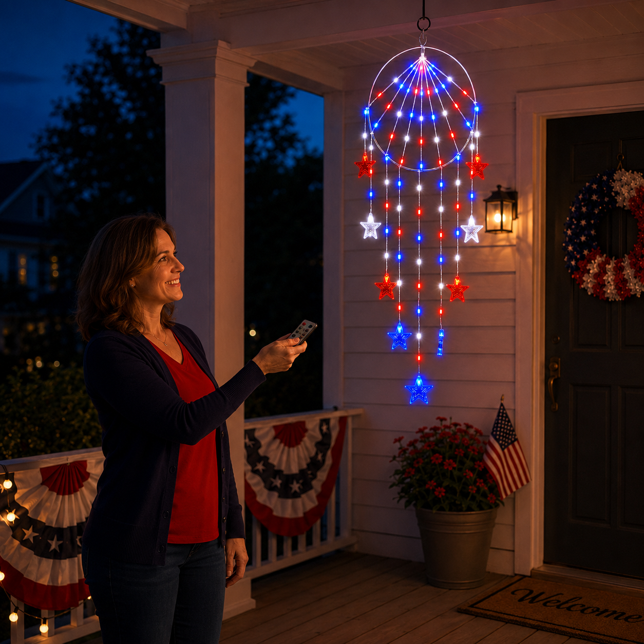 Patriotic Hanging Star Lights with Remote Control