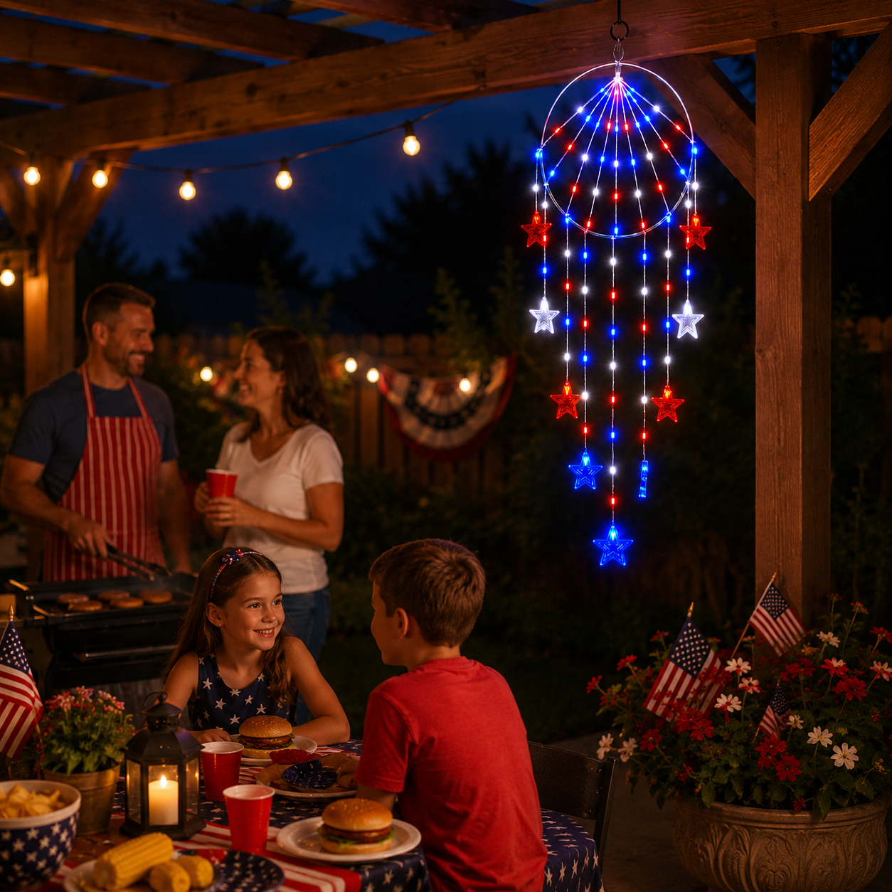 Patriotic Hanging Star Lights with Remote Control