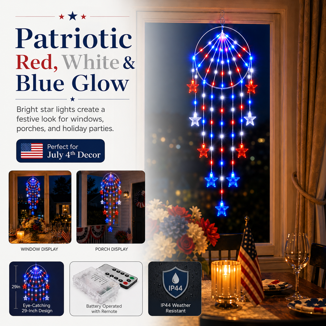 Patriotic Hanging Star Lights with Remote Control