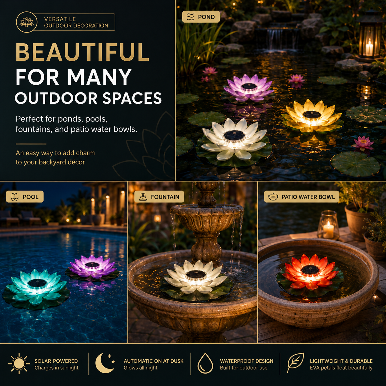 Solar Floating Lotus Pond Lights