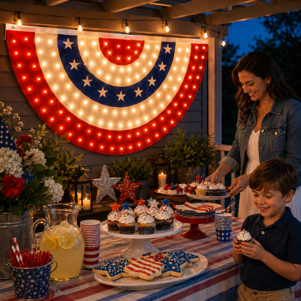 Lighted Patriotic Bunting Flag